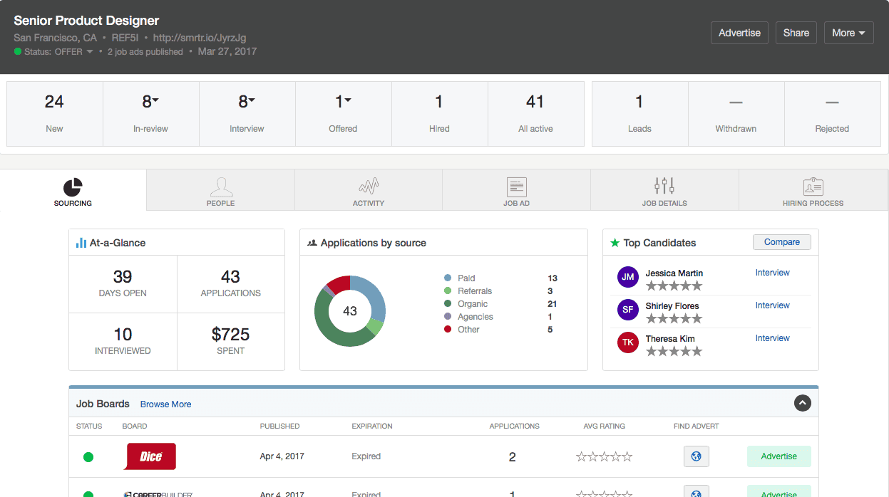 smartrecruiters recruitment software screenshot