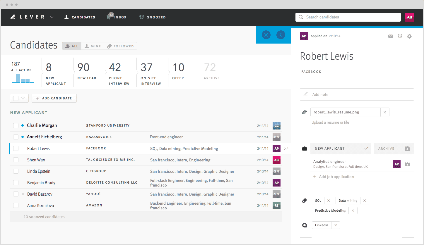 Lever platform screenshot recruitment software