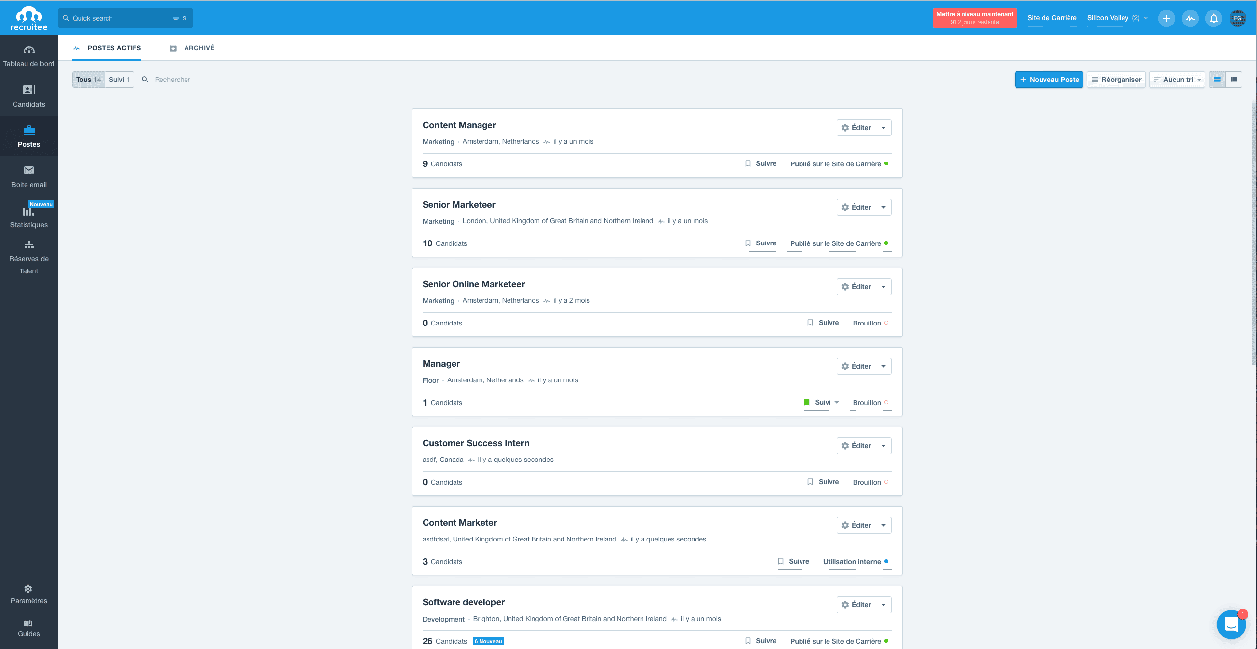 recruitee recruitment platform screenshot