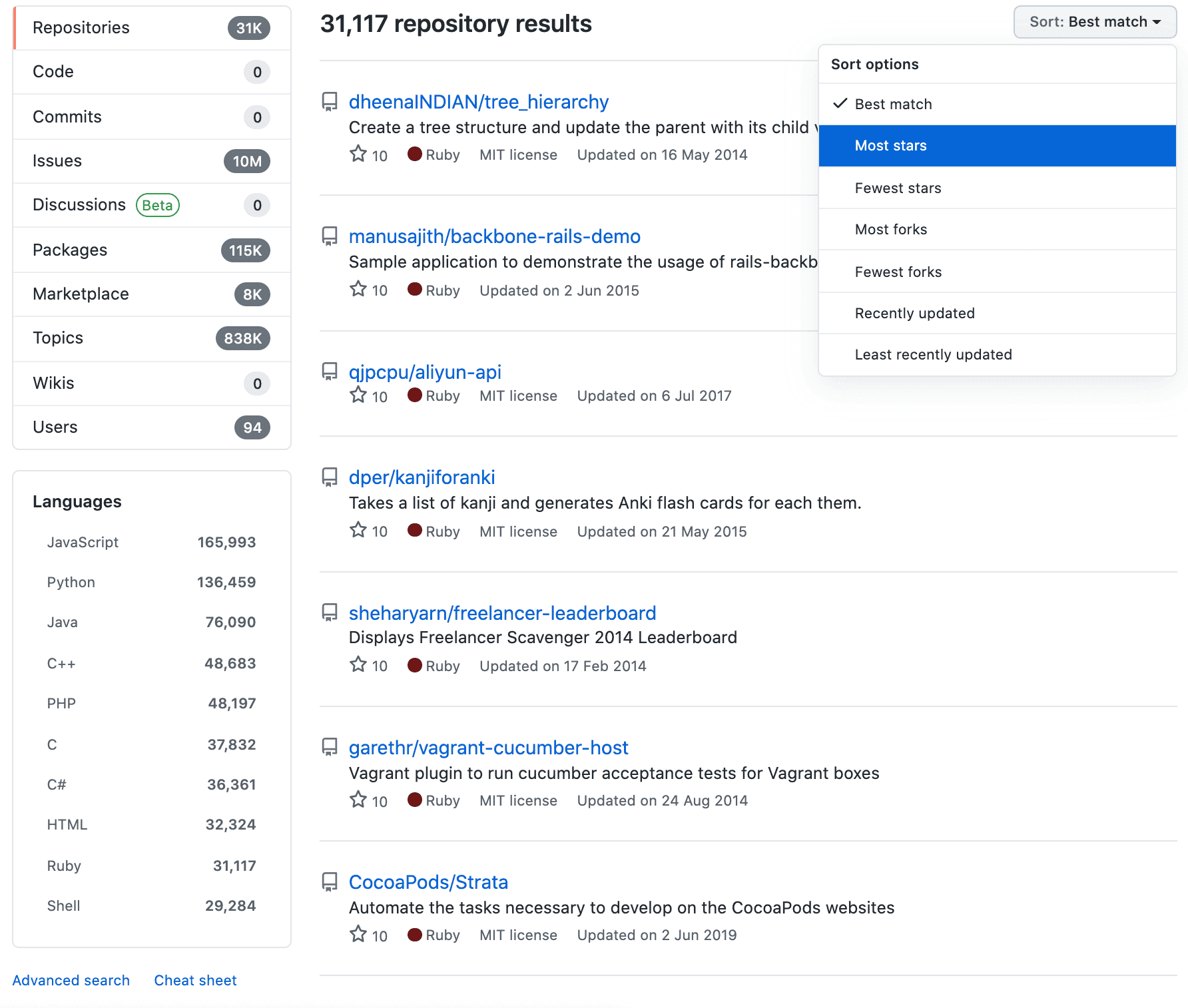 How to filter by candidate's profile on GitHub