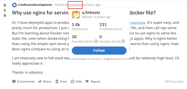 developer profile sample on reddit